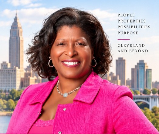 Tiffany L. Hollinger in front of the Cleveland skyline
